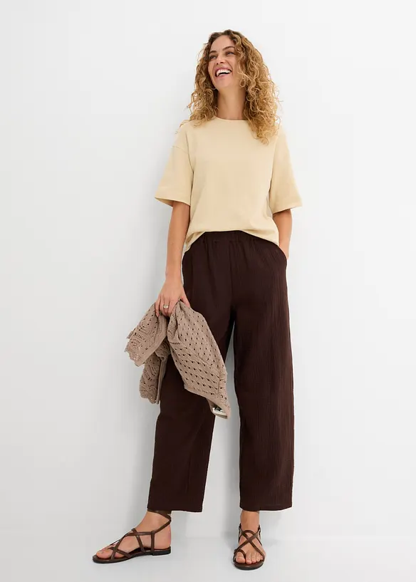 Pantaloni barrel in mussola di puro cotone, bonprix