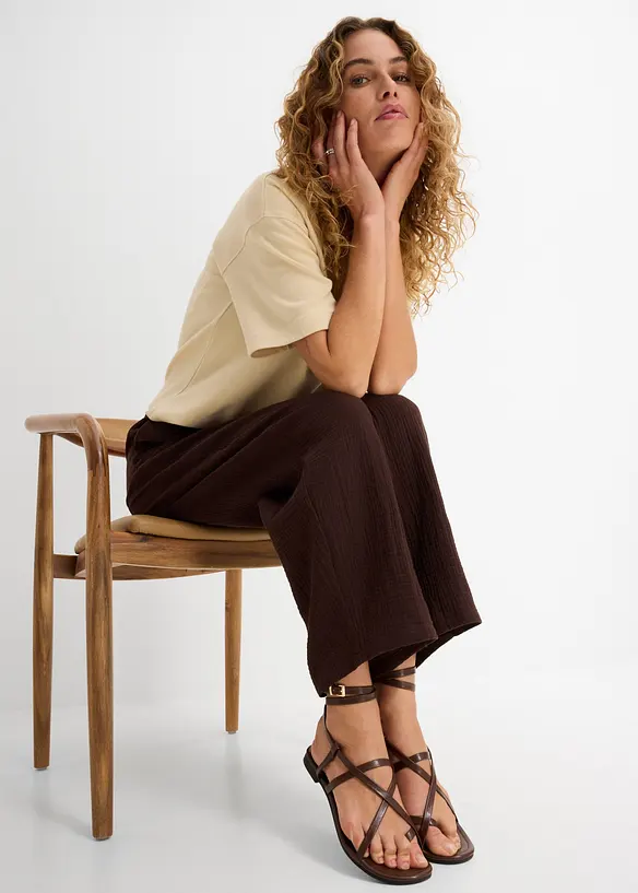 Pantaloni barrel in mussola di puro cotone, bonprix