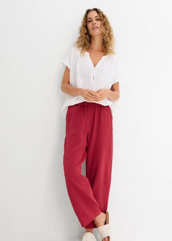 Pantaloni barrel in mussola di puro cotone, bonprix