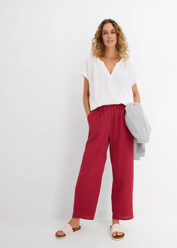 Pantaloni barrel in mussola di puro cotone, bonprix