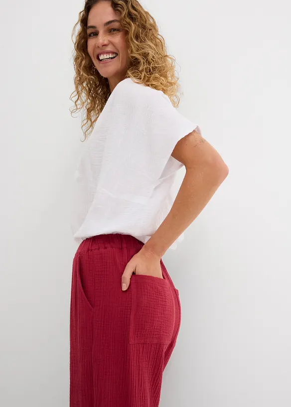 Pantaloni barrel in mussola di puro cotone, bonprix