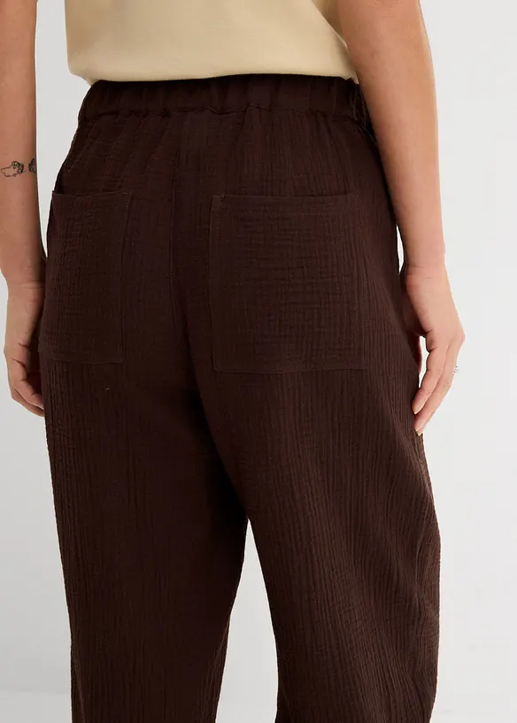Pantaloni barrel in mussola di puro cotone, bonprix
