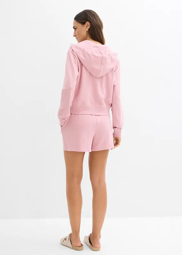 Felpa con zip e shorts in felpa di puro cotone biologico (set 2 pezzi), bonprix