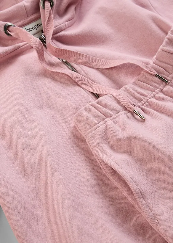 Felpa con zip e shorts in felpa di puro cotone biologico (set 2 pezzi), bonprix