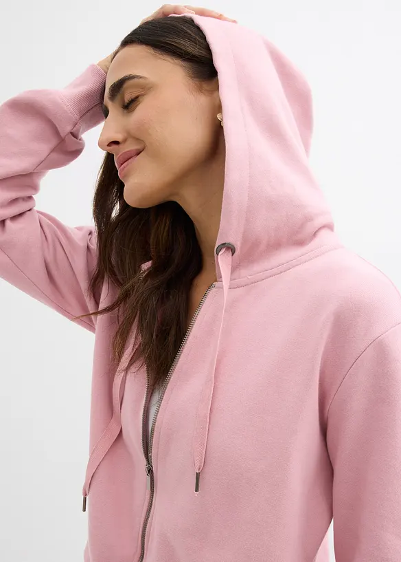 Felpa con zip e shorts in felpa di puro cotone biologico (set 2 pezzi), bonprix