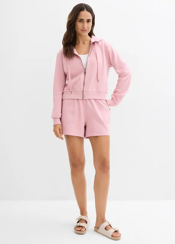 Felpa con zip e shorts in felpa di puro cotone biologico (set 2 pezzi), bonprix