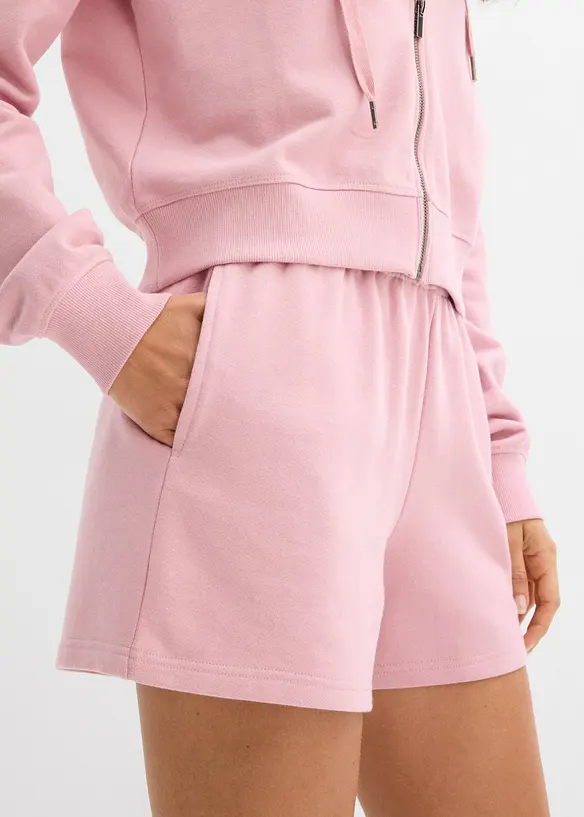 Felpa con zip e shorts in felpa di puro cotone biologico (set 2 pezzi), bonprix