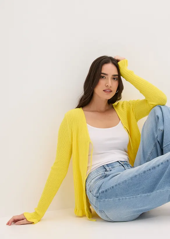 Cardigan in filato fine di misto cotone, bonprix