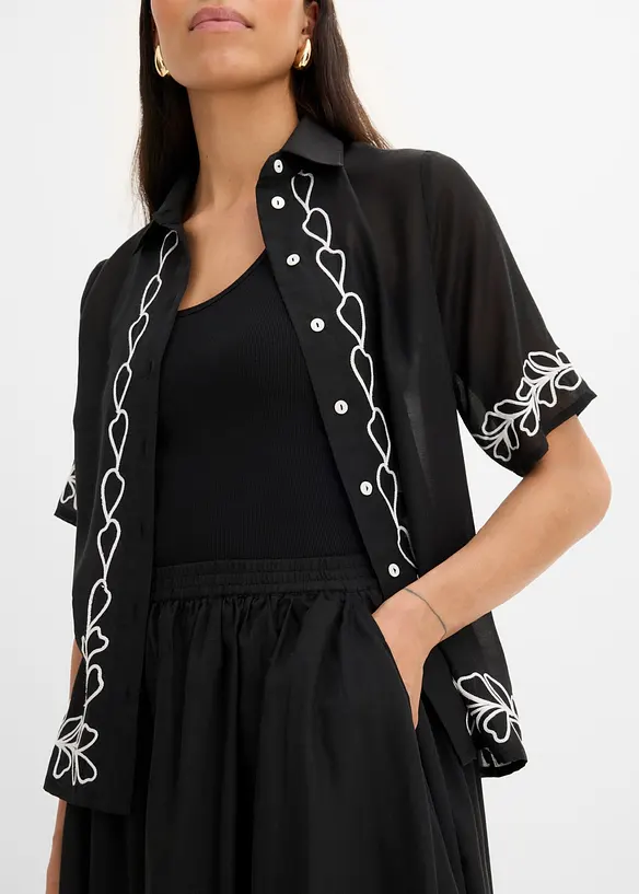 Gonna midi con ricami, bonprix