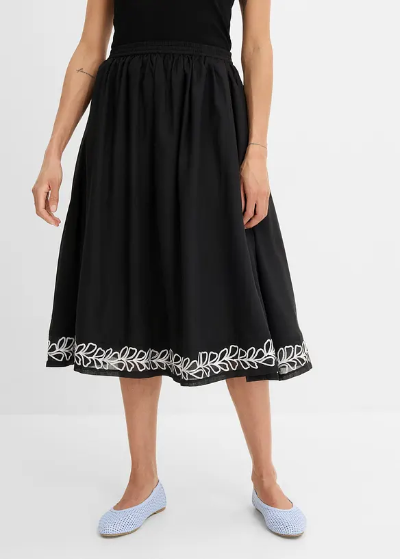 Gonna midi con ricami, bonprix