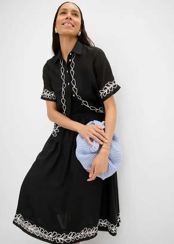 Gonna midi con ricami, bonprix