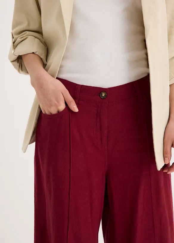 Pantaloni culotte in misto lino fresco con pieghe, bonprix