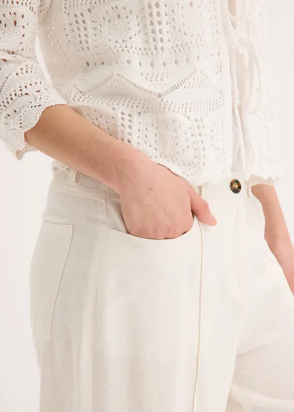 Pantaloni culotte in misto lino fresco con pieghe, bonprix