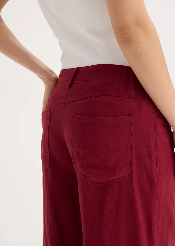Pantaloni culotte in misto lino fresco con pieghe, bonprix