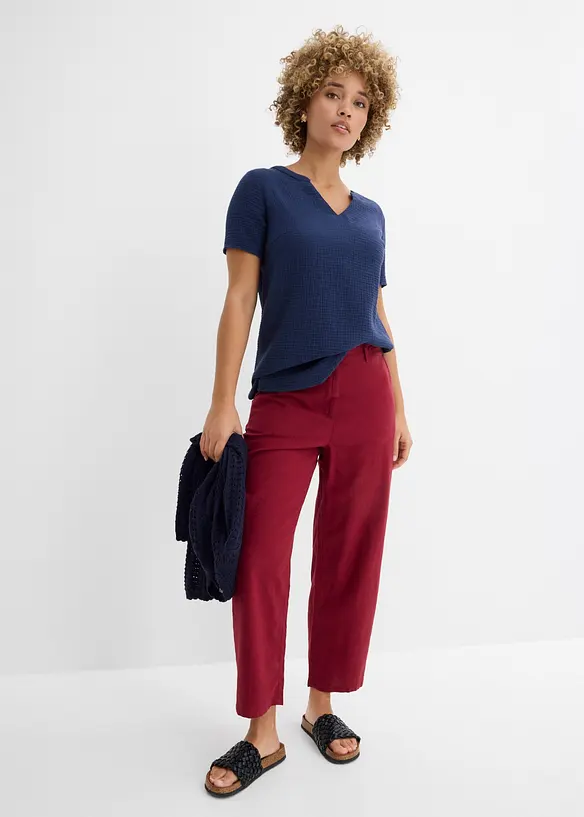 Pantaloni barrel in misto lino e viscosa, bonprix