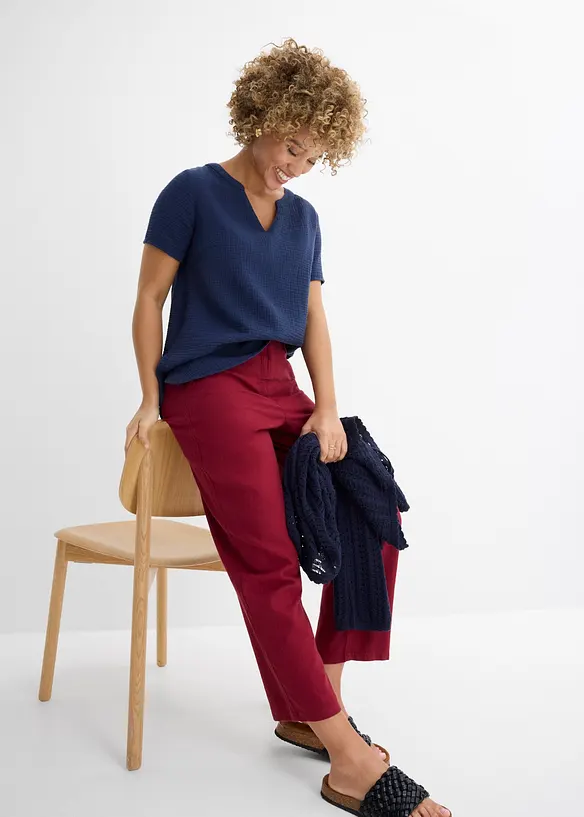 Pantaloni barrel in misto lino e viscosa, bonprix