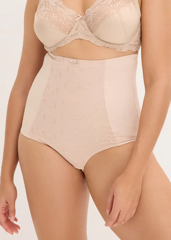 Slip contenitivo a vita alta con effetto modellante forte, cotone e ricami, bonprix