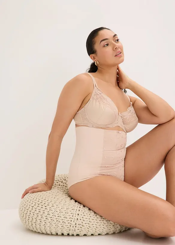 Slip contenitivo a vita alta con effetto modellante forte, cotone e ricami, bonprix