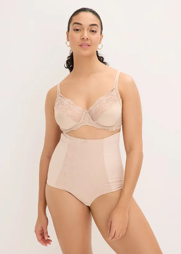 Slip contenitivo a vita alta con effetto modellante forte, cotone e ricami, bonprix