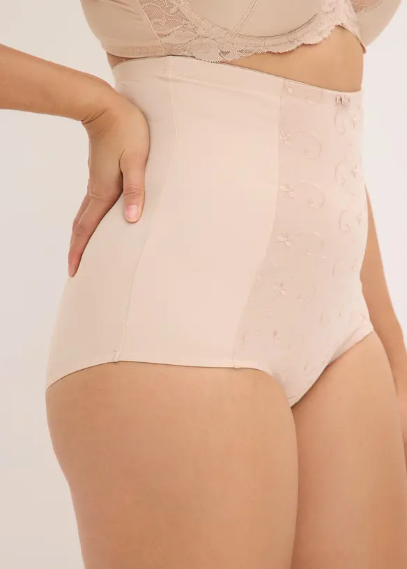 Slip contenitivo a vita alta con effetto modellante forte, cotone e ricami, bonprix