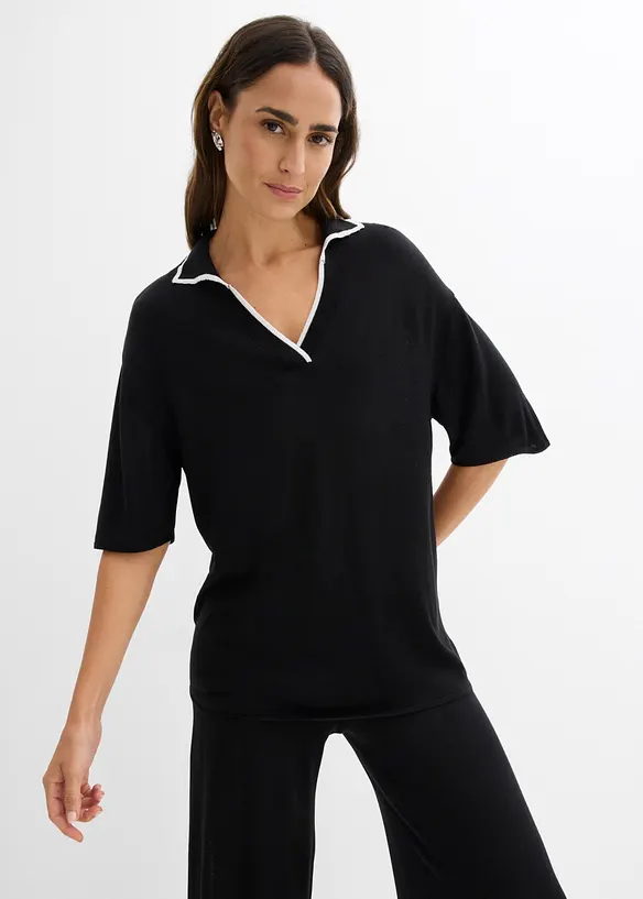 Polo in maglia fine di misto viscosa, bonprix