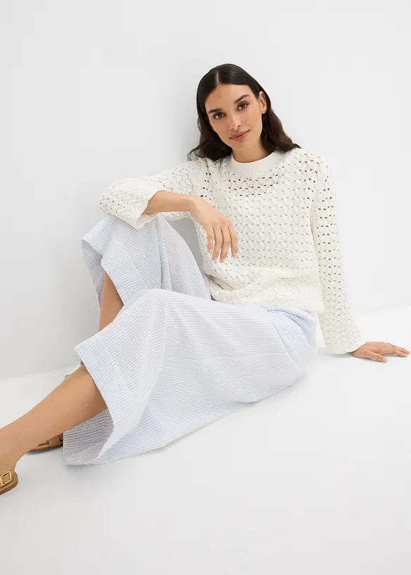 Pantaloni culotte larghi in seersucker, bonprix