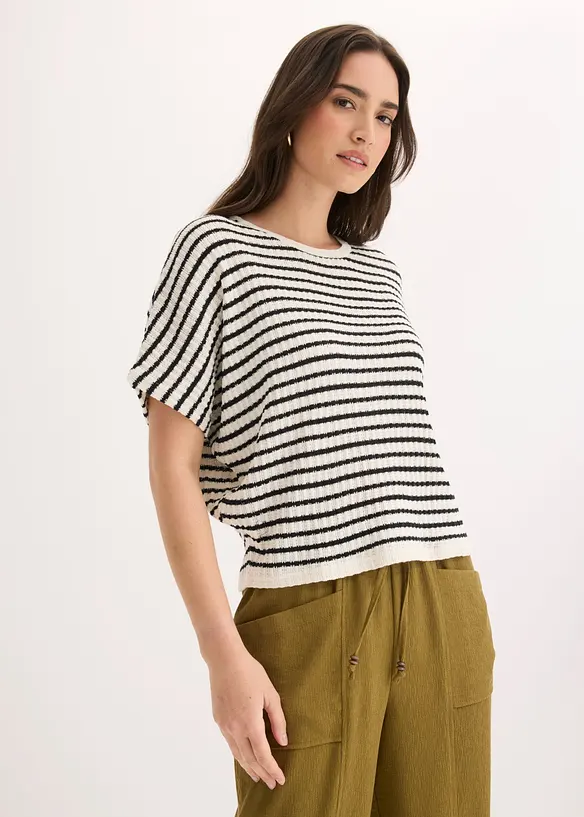 T-shirt in maglia ariosa di misto lino, bonprix