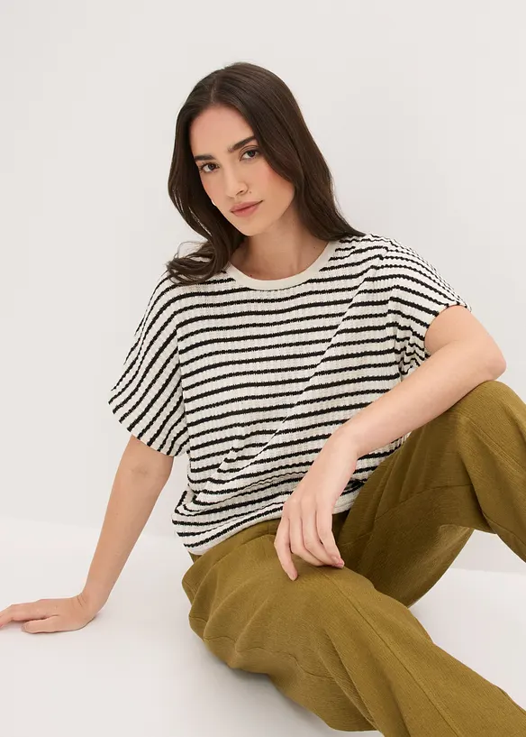 T-shirt in maglia ariosa di misto lino, bonprix