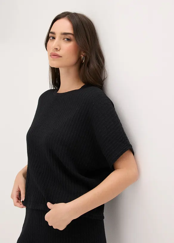 T-shirt in maglia ariosa di misto lino, bonprix