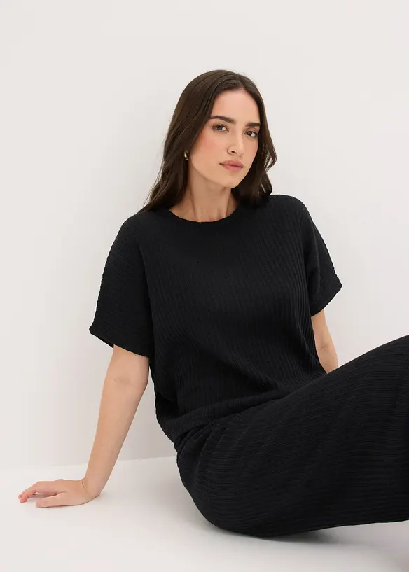 T-shirt in maglia ariosa di misto lino, bonprix