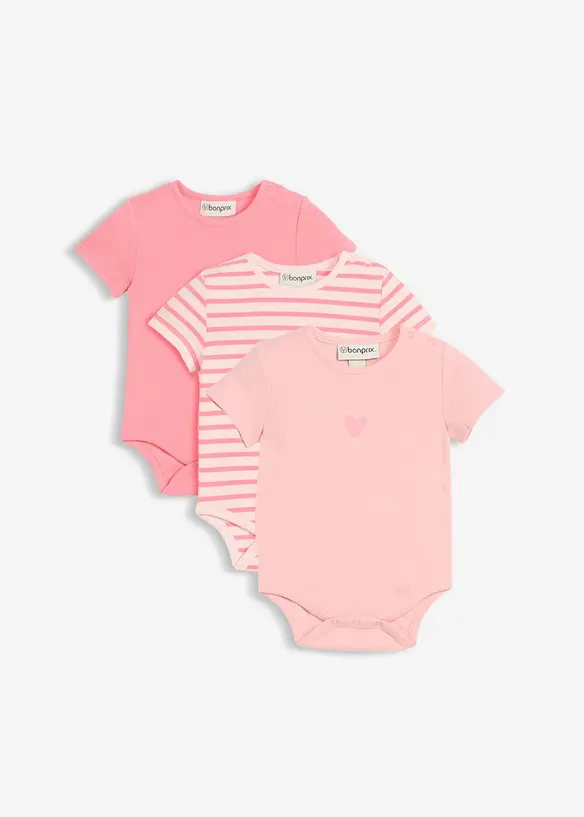 Body a maniche corte in cotone biologico (pacco da 3), bonprix