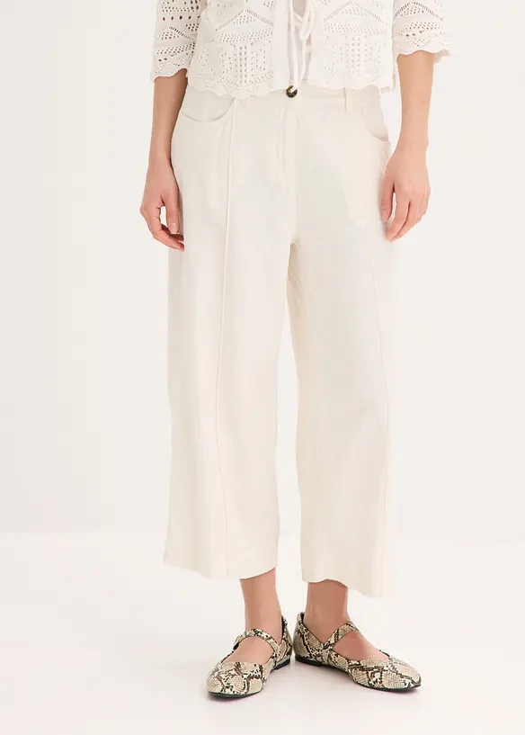 Pantaloni culotte in misto lino fresco con pieghe, bonprix