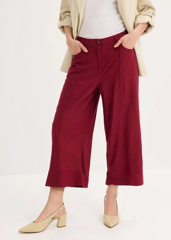 Pantaloni culotte in misto lino fresco con pieghe, bonprix