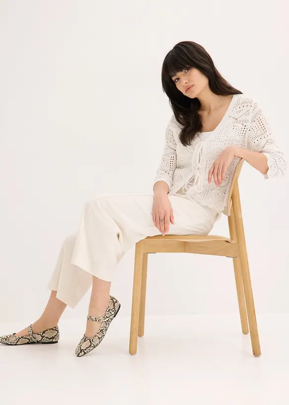 Pantaloni culotte in misto lino fresco con pieghe, bonprix