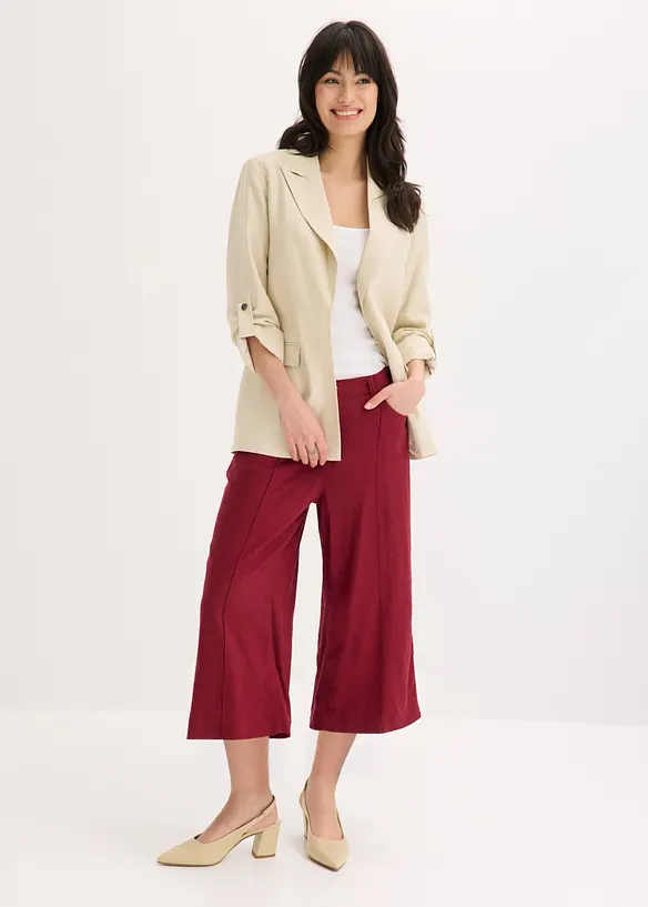 Pantaloni culotte in misto lino fresco con pieghe, bonprix