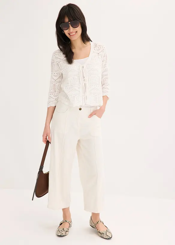 Pantaloni culotte in misto lino fresco con pieghe, bonprix