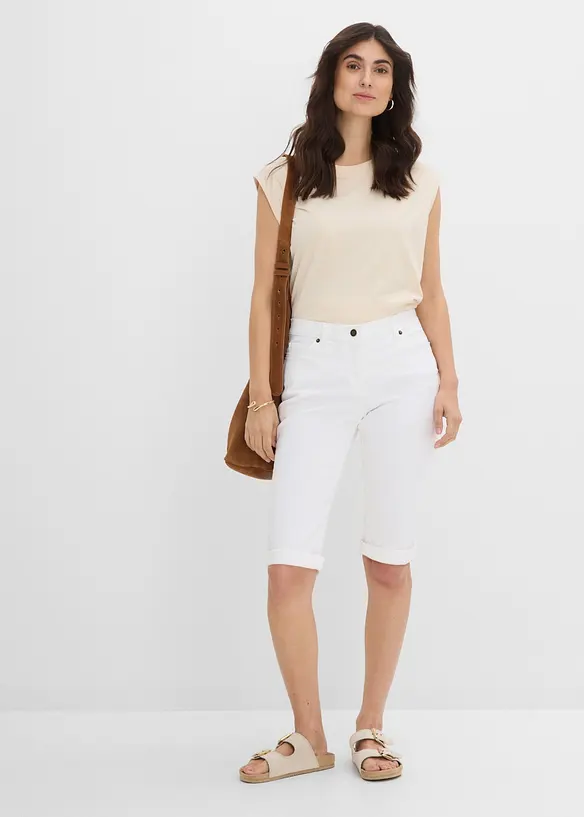 Bermuda in jeans elasticizzati con fondo arrotolato, bonprix