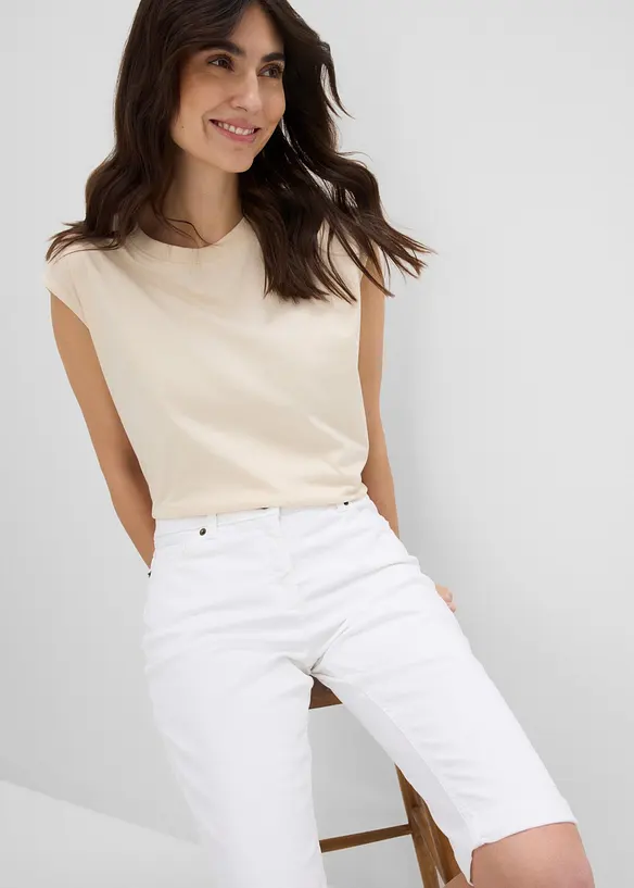 Bermuda in jeans elasticizzati con fondo arrotolato, bonprix