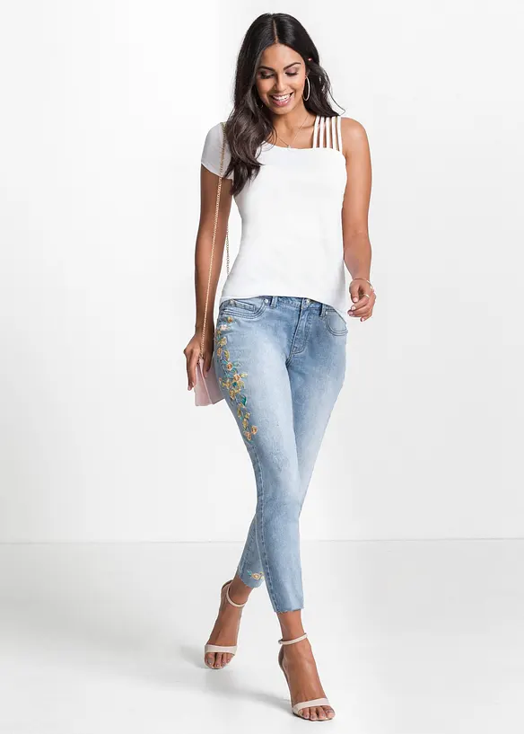 Jeans skinny cropped, vita media, bonprix