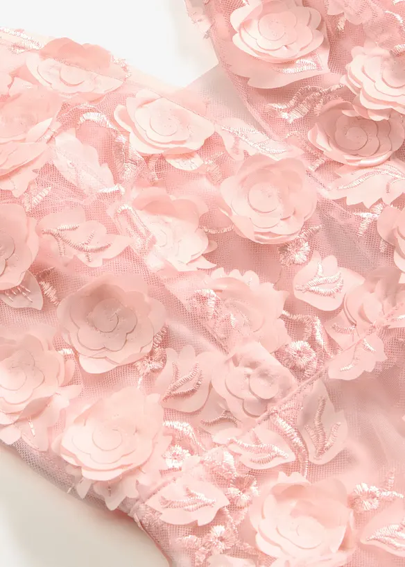 Abito lungo in tulle delicato con fiori applicati, bonprix