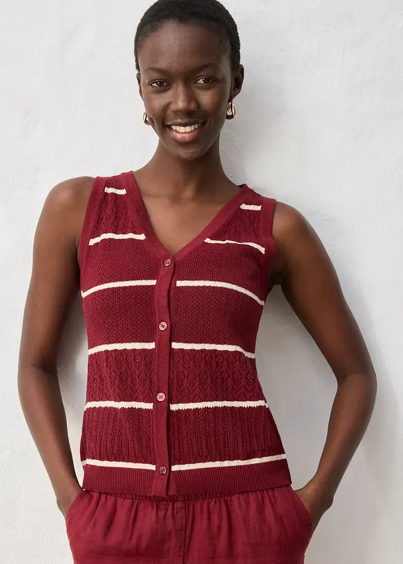 Gilet in maglia traforata con percentuale di lino, bonprix