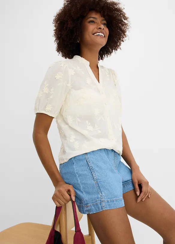 Shorts di jeans con vita comoda, vita media, bonprix