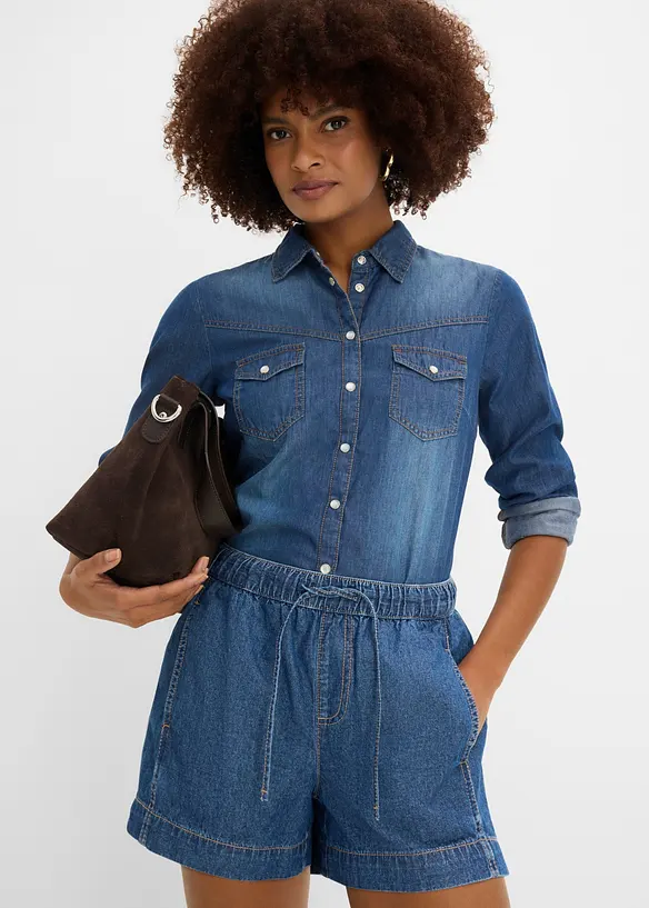 Shorts di jeans con vita comoda, vita media, bonprix