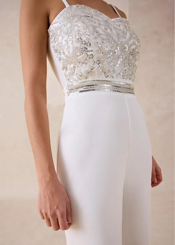 Tuta elegante in cr&ecirc;pe operato con ricamo con perline, bonprix