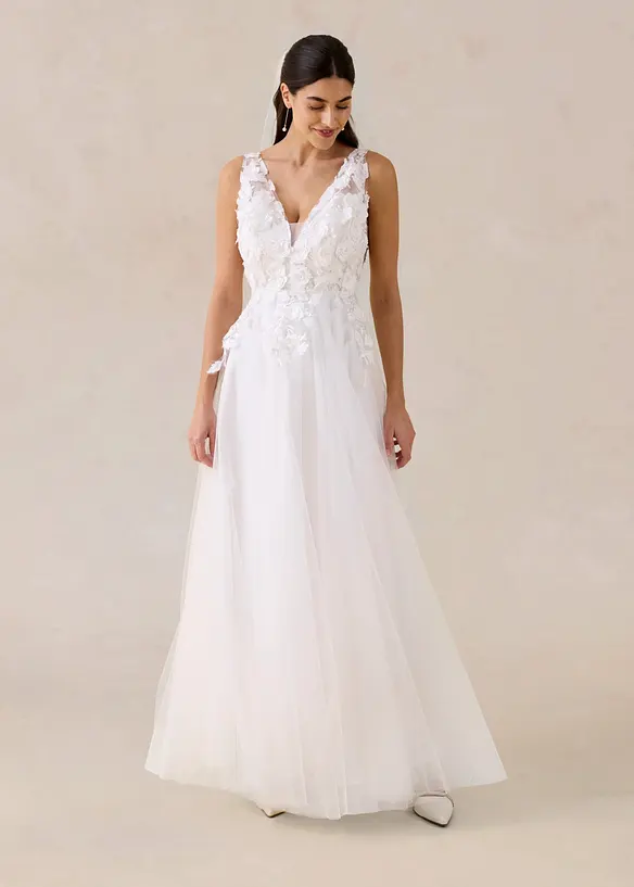 Abito da sposa in tulle delicato con pizzo floreale, bonprix