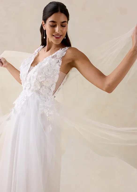 Abito da sposa in tulle delicato con pizzo floreale, bonprix