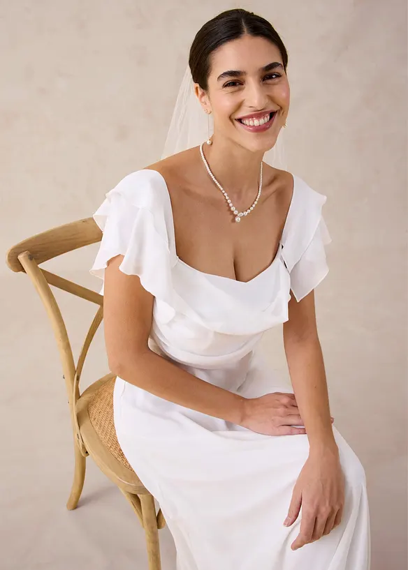 Abito da sposa in fine chifon con drappeggio, bonprix