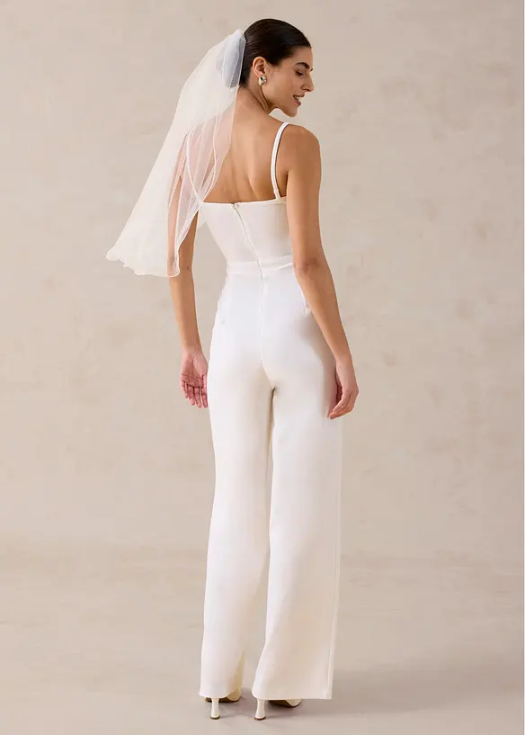 Tuta elegante in cr&ecirc;pe operato con ricamo con perline, bonprix