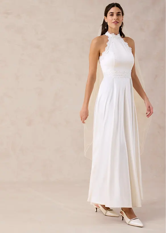 Abito da sposa in satin lucido con pizzo, bonprix