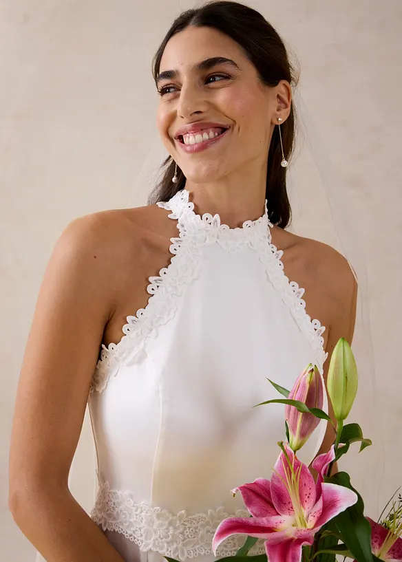 Abito da sposa in satin lucido con pizzo, bonprix